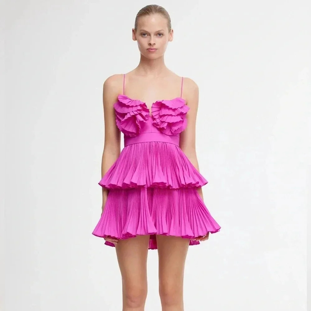 Acler Griffith Ruffled Mini Dress with Spaghetti Straps Size 10